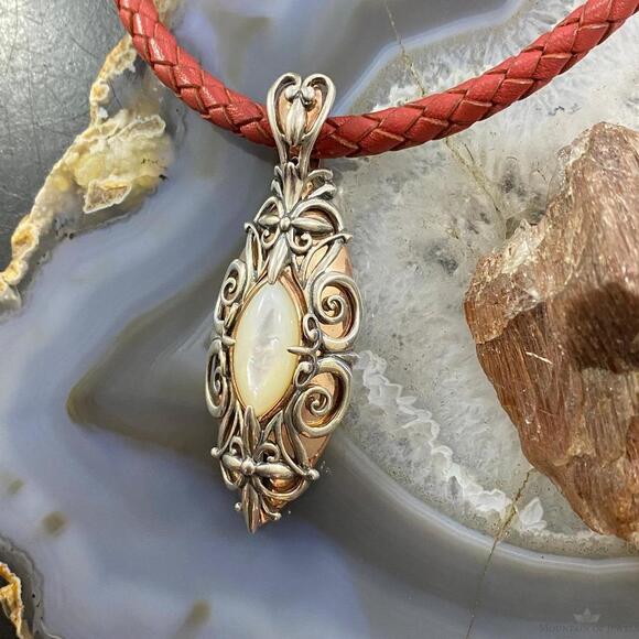 Carolyn Pollack Sterling & Brass Mother of Pearl Decorated Pendant For Women - Picture 5 of 10